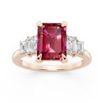 Classic Five Stone ruby Engagement Ring in rose gold, front view