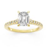 Elegant Shoulder Set Solitaire Engagement Ring in yellow gold, front view