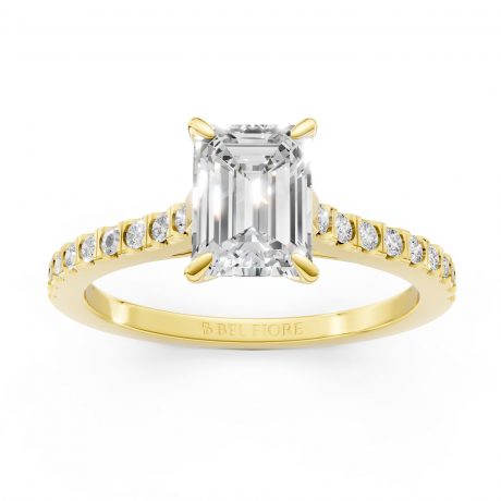 Elegant Shoulder Set Solitaire Engagement Ring in yellow gold, front view