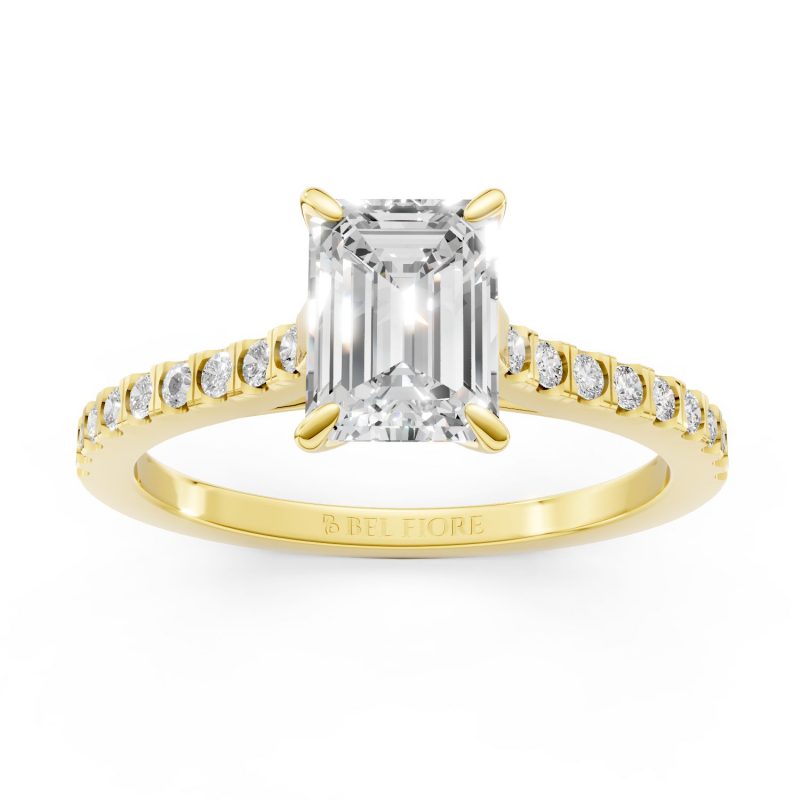 Elegant Shoulder Set Solitaire Engagement Ring in yellow gold, front view