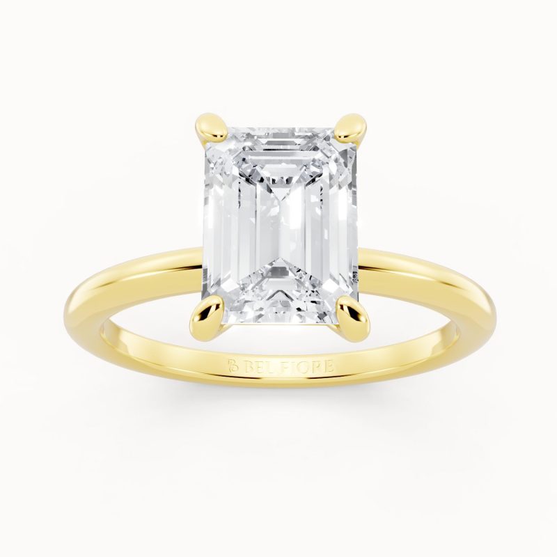 Radiant Cut Solitaire Engagement Ring in yellow gold, front view