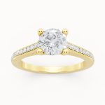Channel Side Diamond Solitaire Engagement Ring in yellow gold, front view