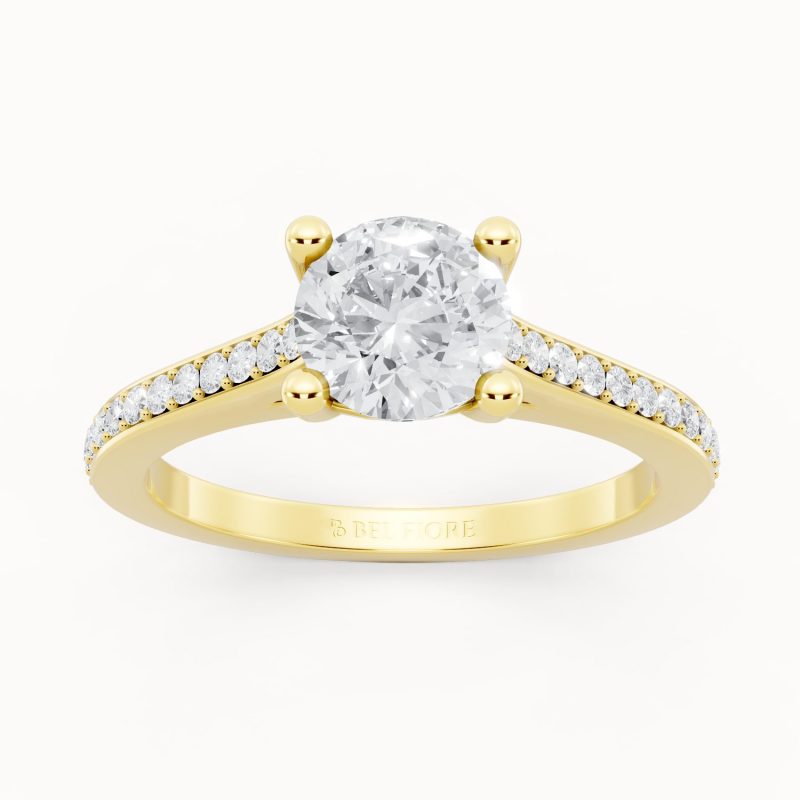 Channel Side Diamond Solitaire Engagement Ring in yellow gold, front view