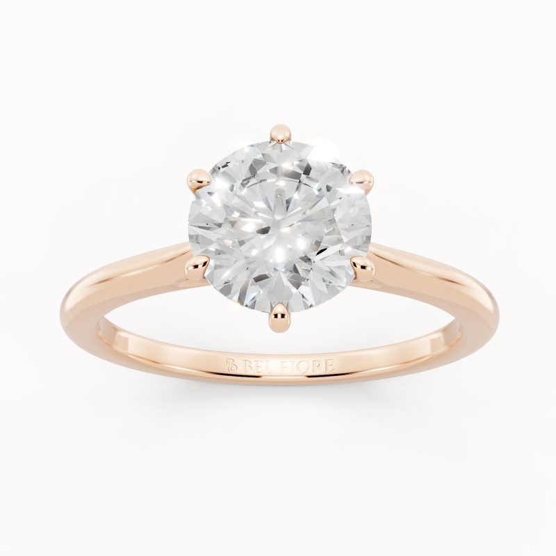 Tulip claw solitaire white diamond engagement ring in rose gold, front view