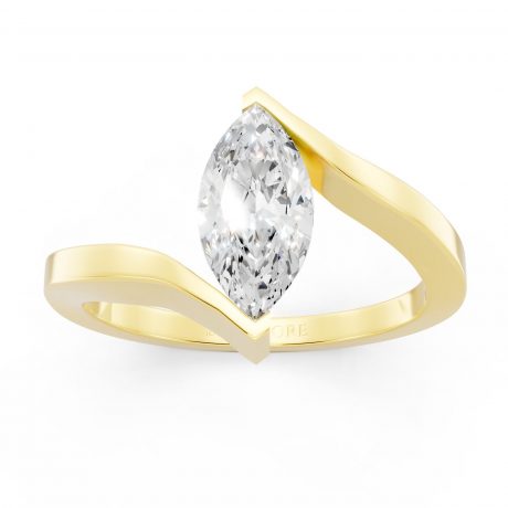 Marquise Solitaire Engagement Ring in yellow gold, front view