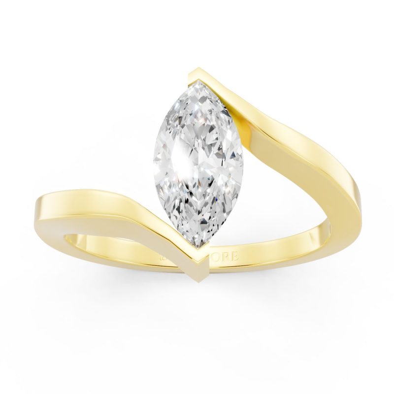 Marquise Solitaire Engagement Ring in yellow gold, front view