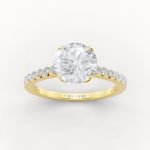 Floral Side Stone Engagement Ring in yellow gold, front view