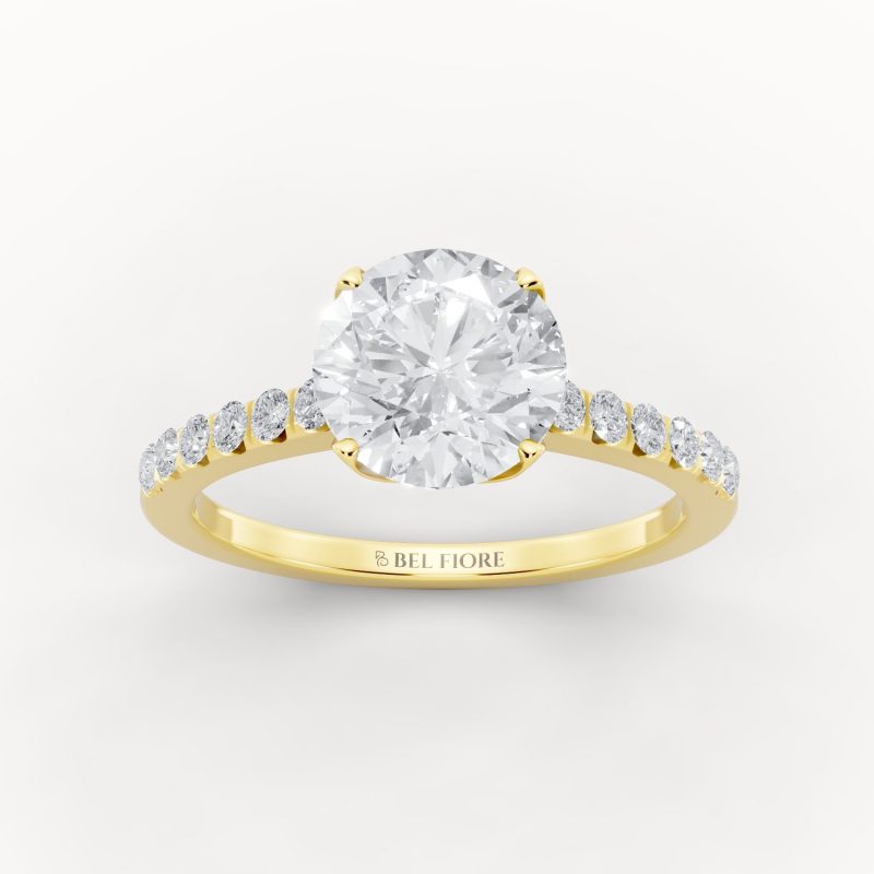 Floral Side Stone Engagement Ring in yellow gold, front view