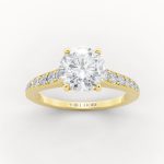 Milgrain Edge Tapered Shoulder Engagement Ring in yellow gold, front view