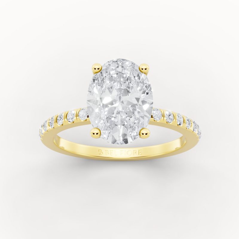 Pavé Diamond Band Engagement Ring in yellow gold, front view