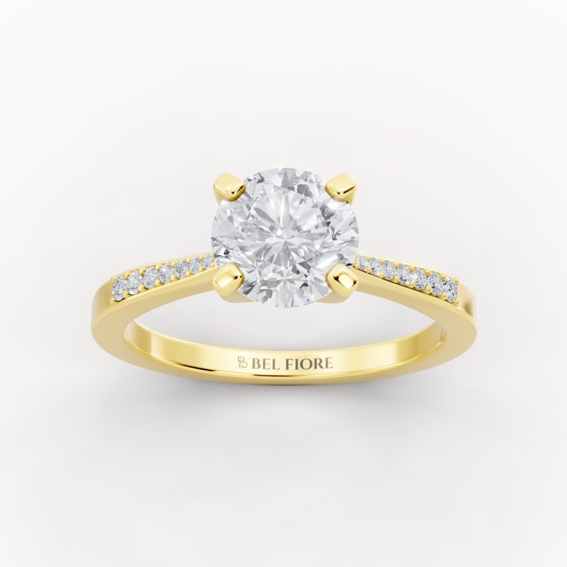 Floral Side Detail Engagement Ring in yellow gold, front view