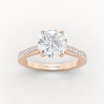 Delicate Tapered Side Diamond Engagement Ring in rose gold, front view