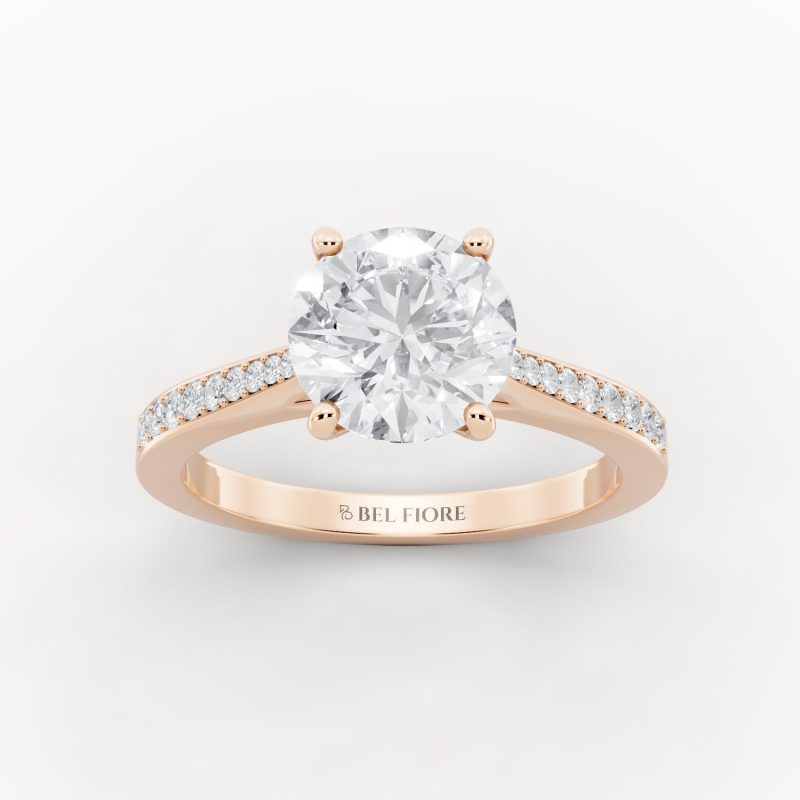 Delicate Tapered Side Diamond Engagement Ring in rose gold, front view
