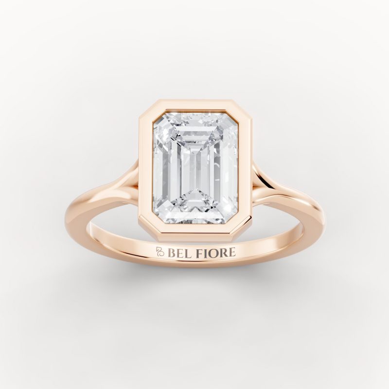 Bezel Set Solitaire Engagement Ring in rose gold, front view