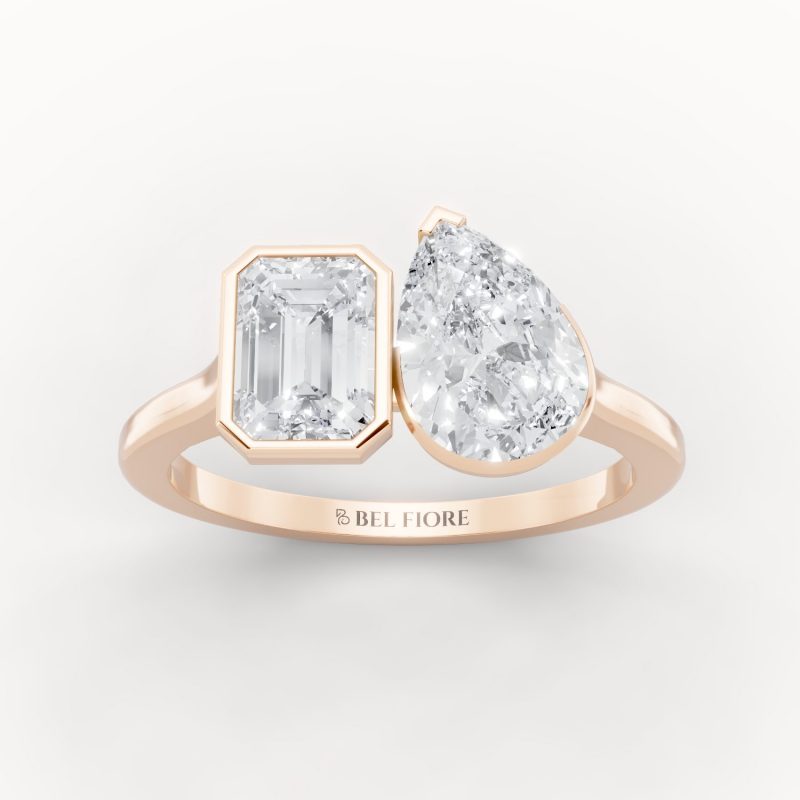 Refined Toi et Moi Engagement Ring in rose gold, front view