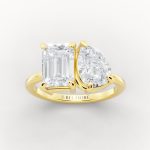 Emerald & Pear Toi et Moi Engagement Ring in yellow gold, front view