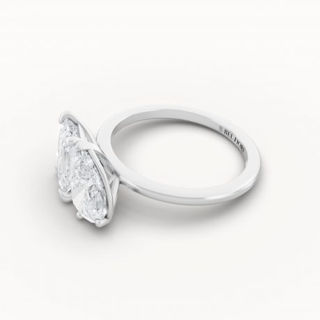 Elegant Toi et Moi Engagement Ring, White Gold, Side View