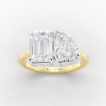 Emerald & Pear Toi et Moi Engagement Ring in white head, front view