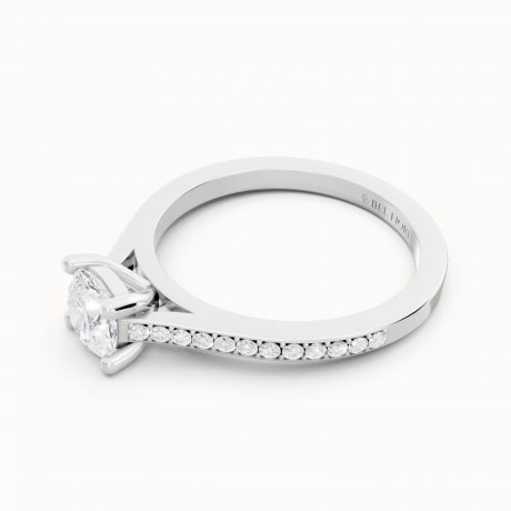 Channel Side Diamond Solitaire Engagement Ring, White Gold Side View