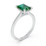 Emerald cut solitaire emerald engagement ring in white gold, top view