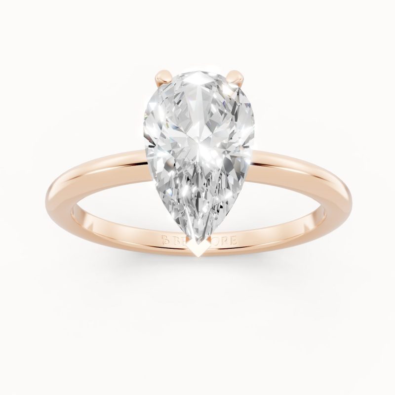 Refined Pear Solitaire Engagement Ring in rose gold, front view