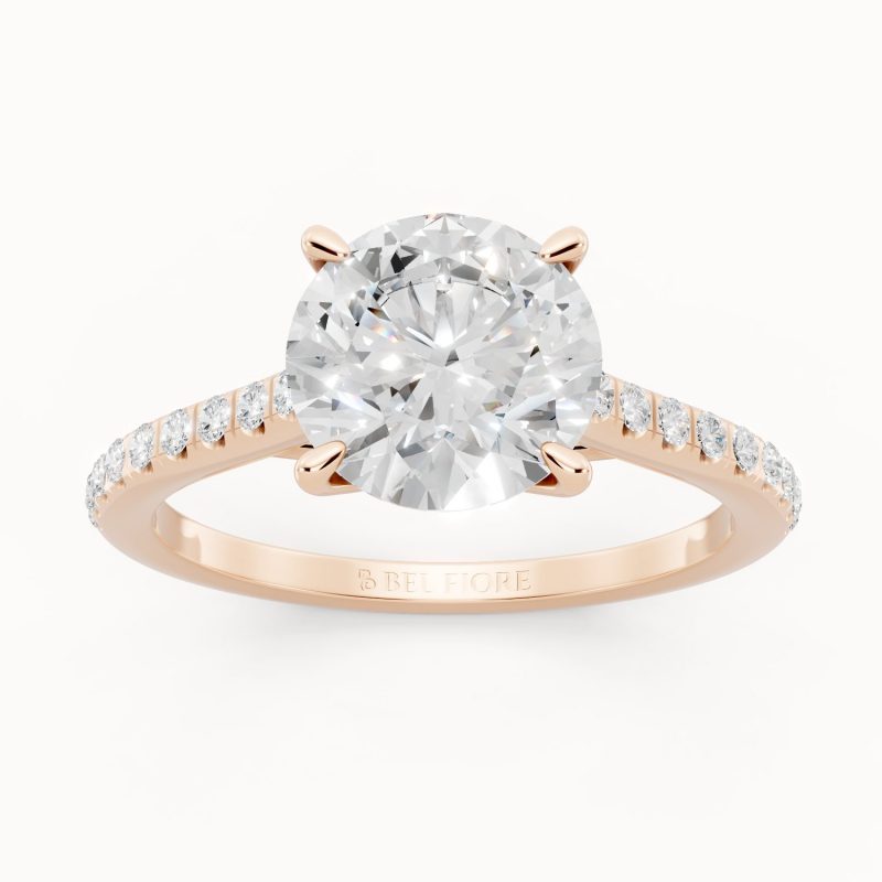 Elegant Cushion Shoulder Solitaire Engagement Ring in rose gold, front view