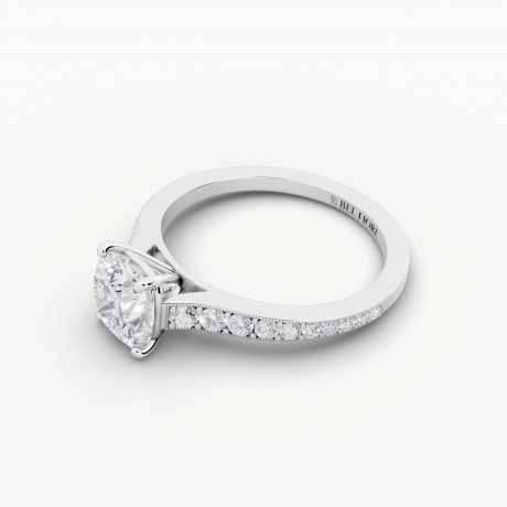 Milgrain Edge Tapered Shoulder Engagement Ring, White Gold, Side View