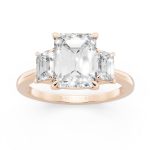 Three Stone white Engagement Ring in rose gold, front view