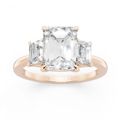 Three Stone white Engagement Ring in rose gold, front view