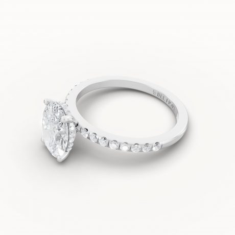 Pave Diamond Band Engagement Ring, White Gold, Side View