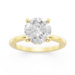 Hidden halo white diamond engagement ring in yellow gold, front view