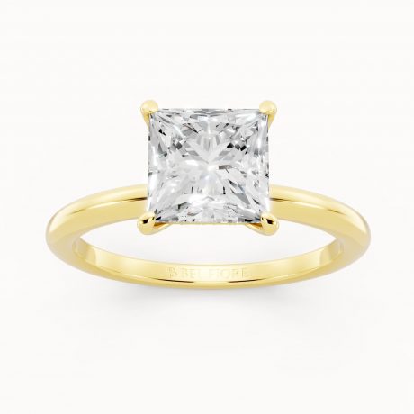 Dainty Classic Solitaire Engagement Ring in yellow gold, front view