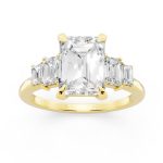 Classic Five Stone white Engagement Ring in yellow gold, front view