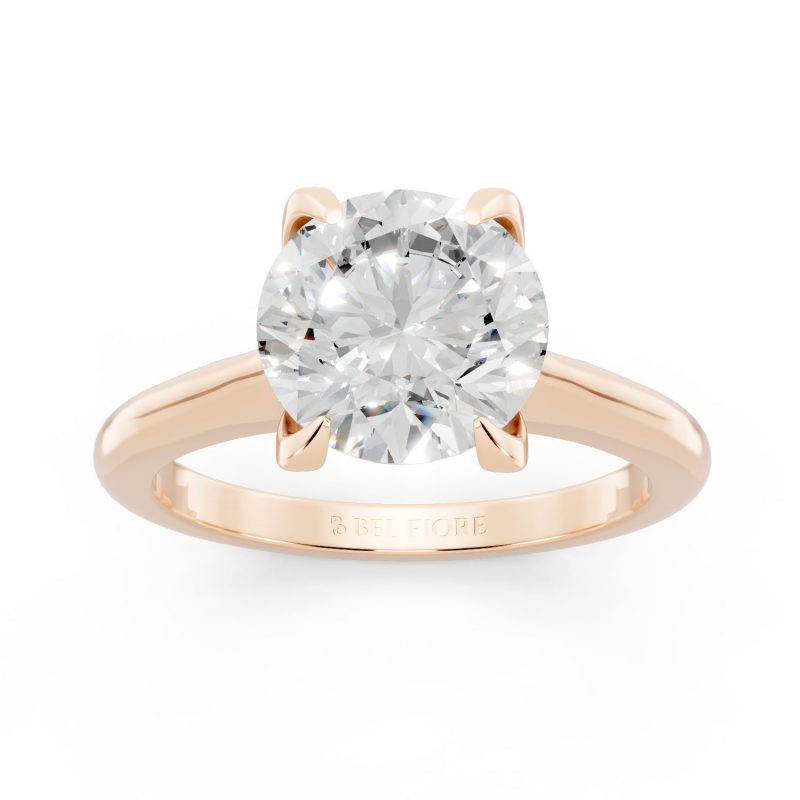 Cathedral Solitaire white Engagement Ring in rose gold, front view