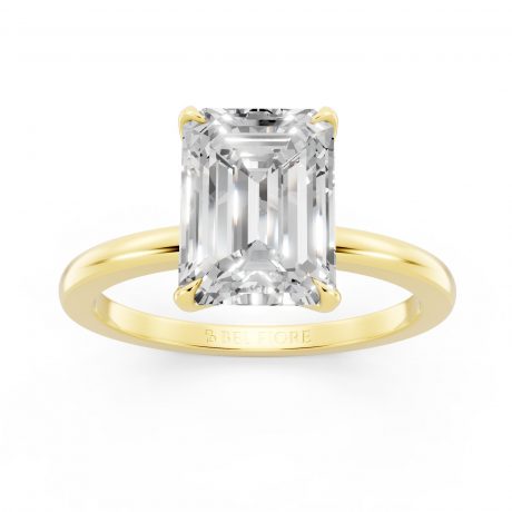 Inspired Solitaire white Engagement Ring in yellow gold, front view