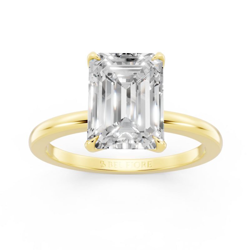 Inspired Solitaire white Engagement Ring in yellow gold, front view