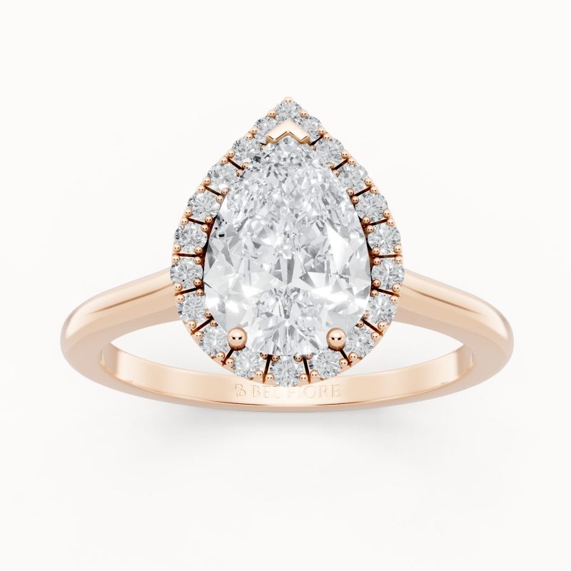 Pear Shape Solitaire Engagement Ring in rose gold, front view