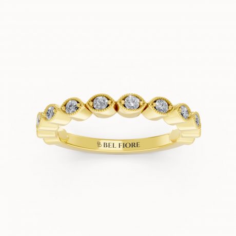 Bezel-Set Diamond Wedding Band in yellow gold, front view