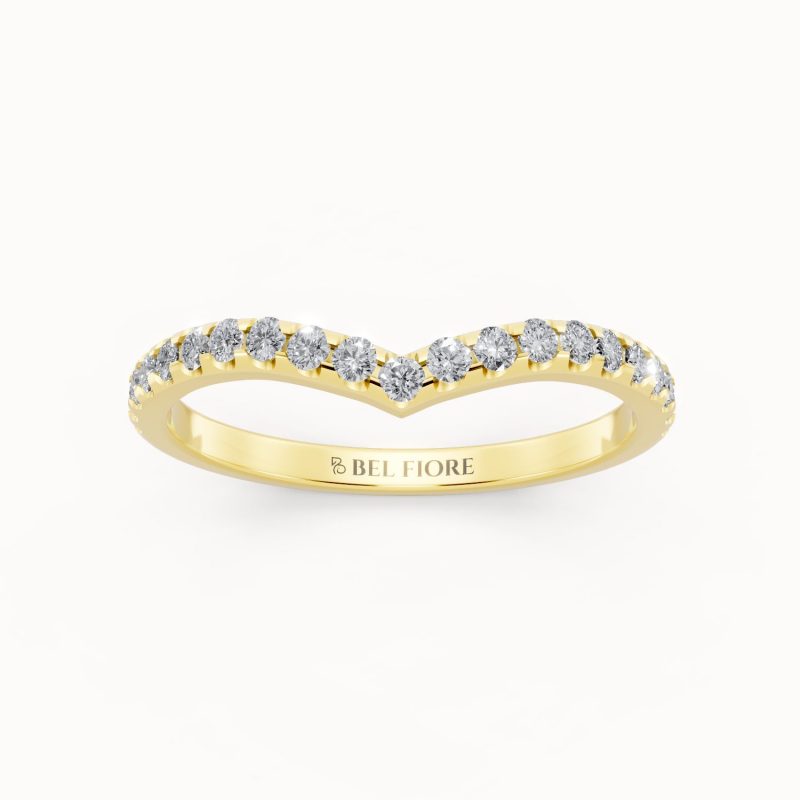 V-Shaped Diamond Wedding Band in yellow gold, front view