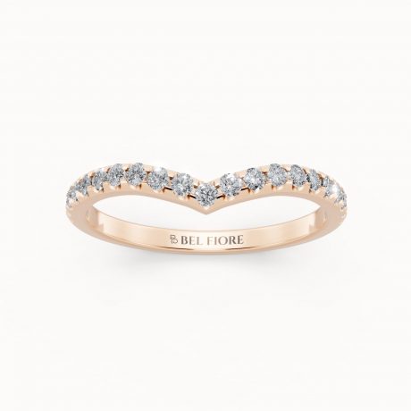 V-Shaped Diamond Wedding Band in rose gold, front view