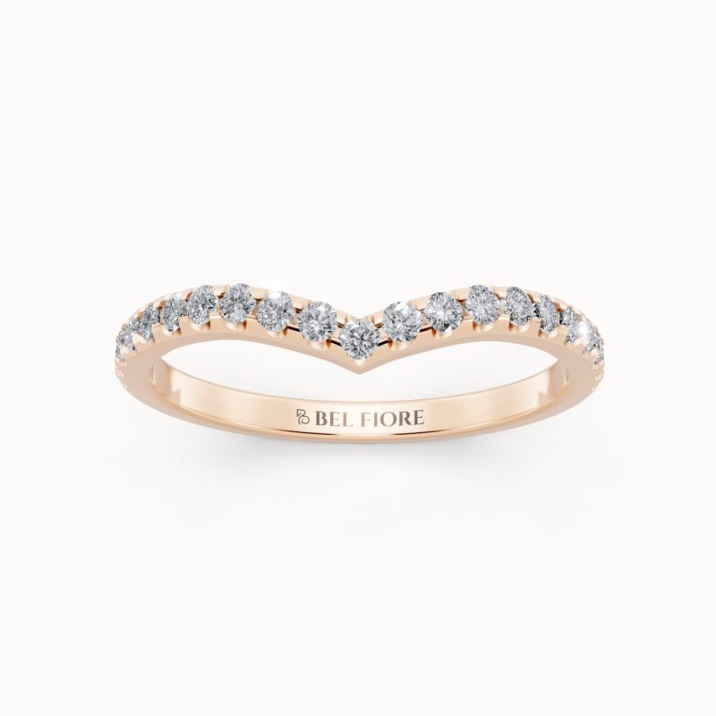 V-Shaped Diamond Wedding Band in rose gold, front view