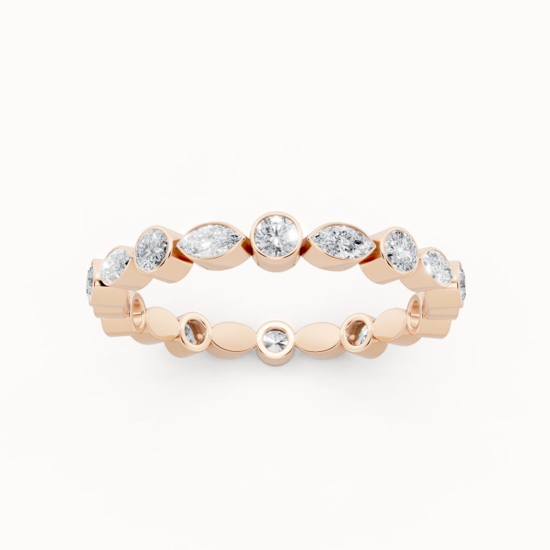 Alternating Marquise Diamond Wedding Band in rose gold, front view