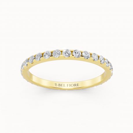 Half Eternity Diamond Wedding Band in yellow gold, front view