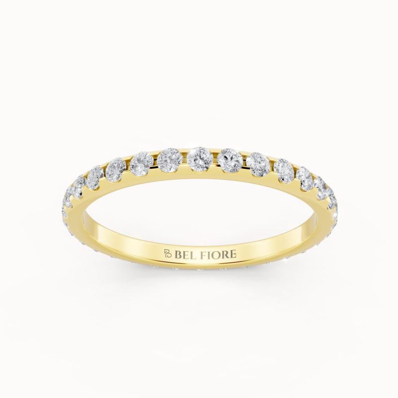 Half Eternity Diamond Wedding Band in yellow gold, front view