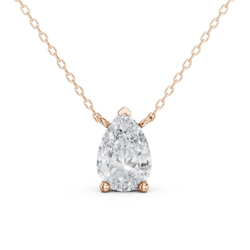 Pear Shape Diamond Pendant in rose gold, front view
