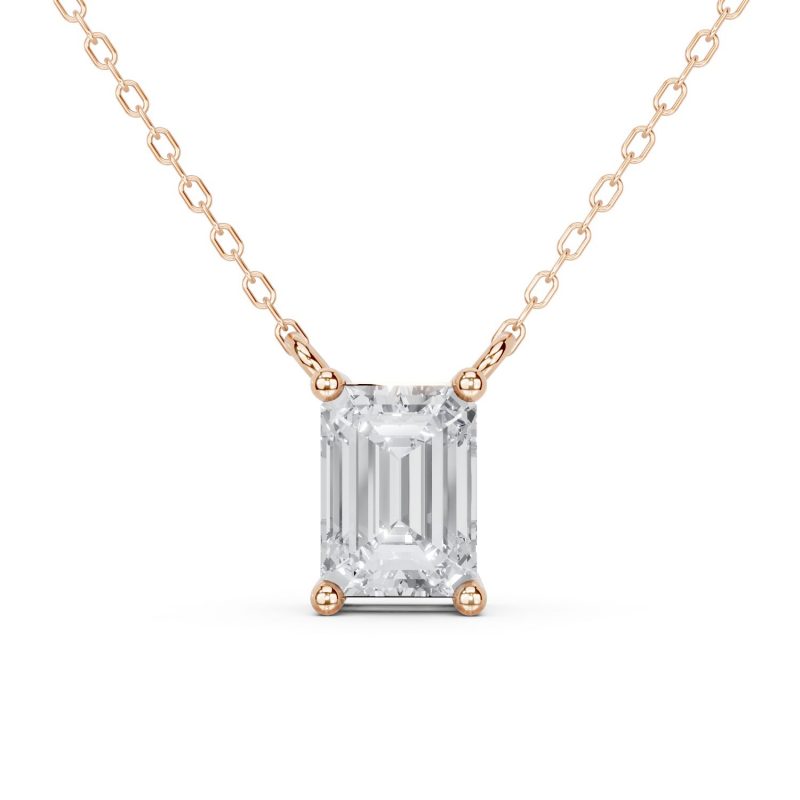Emerald Cut Diamond Pendant in rose gold, front view
