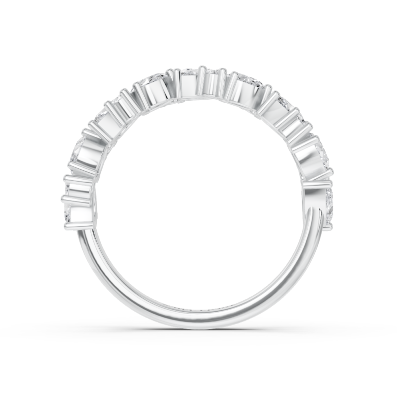 Scattered mixed-cut diamond wedding band side profile, white gold