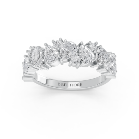 Mixed-shape diamond wedding ring in white gold, front view