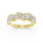 Mixed-shape diamond wedding ring in yellow gold, front view
