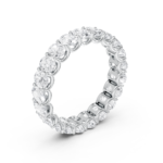 Oval eternity diamond wedding ring in white gold, top view